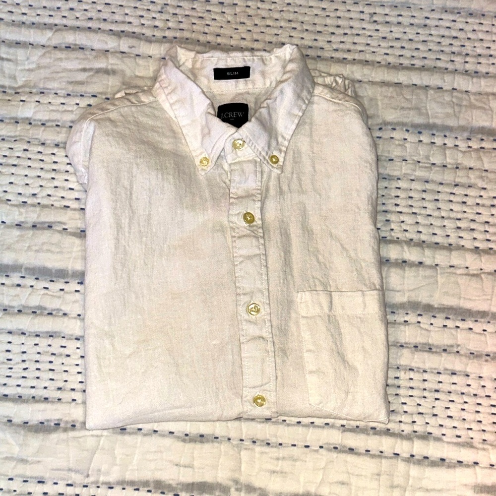 Men’s Small Slim J. CREW Short Sleeve Linen Button Down